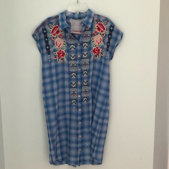 Johnny Was Dresses & Skirts - Johnny Was Plaid Dress With Embroidered Flowers